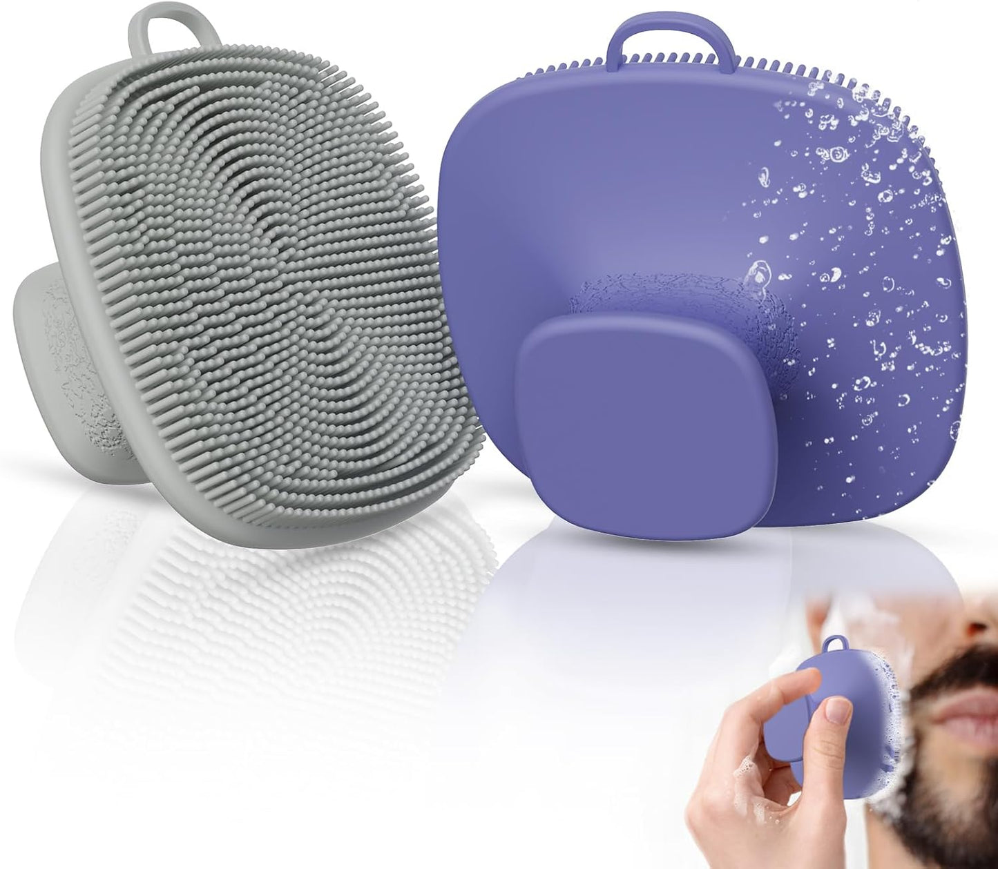2 Pack Face Scrubber,Silicone Facial Cleansing Brush for Men & Women,Reusable Gentle Facial Waterproof Cleansing Skin Brush Exfoliating Scrubber for Sensitive Skin (Gray+Purple)