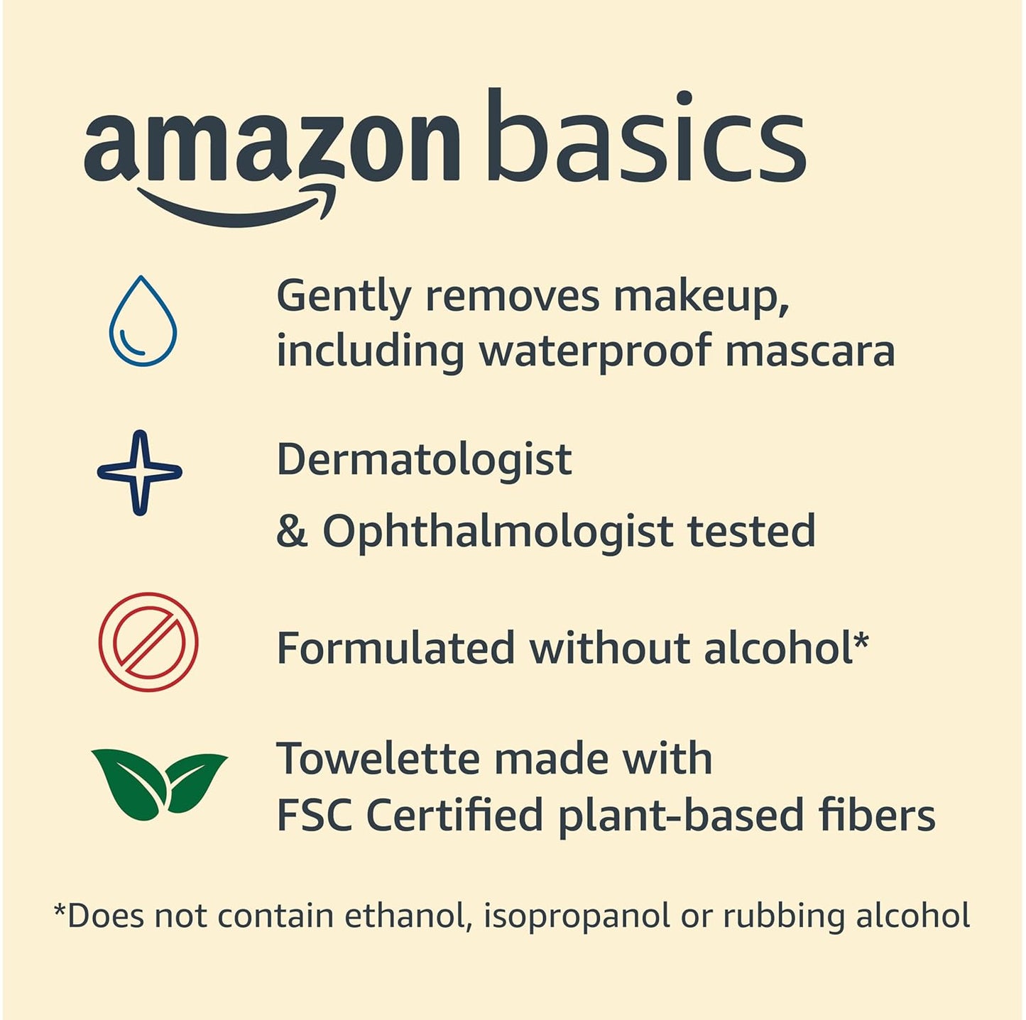Amazon Basics Makeup Remover Wipes, Gentle Cleansing, Dermatologist Tested, Original, Plant Based, Alcohol Free, Removes Waterproof Mascara, 25 Count Per Pack, Pack of 2 (Previously Solimo)