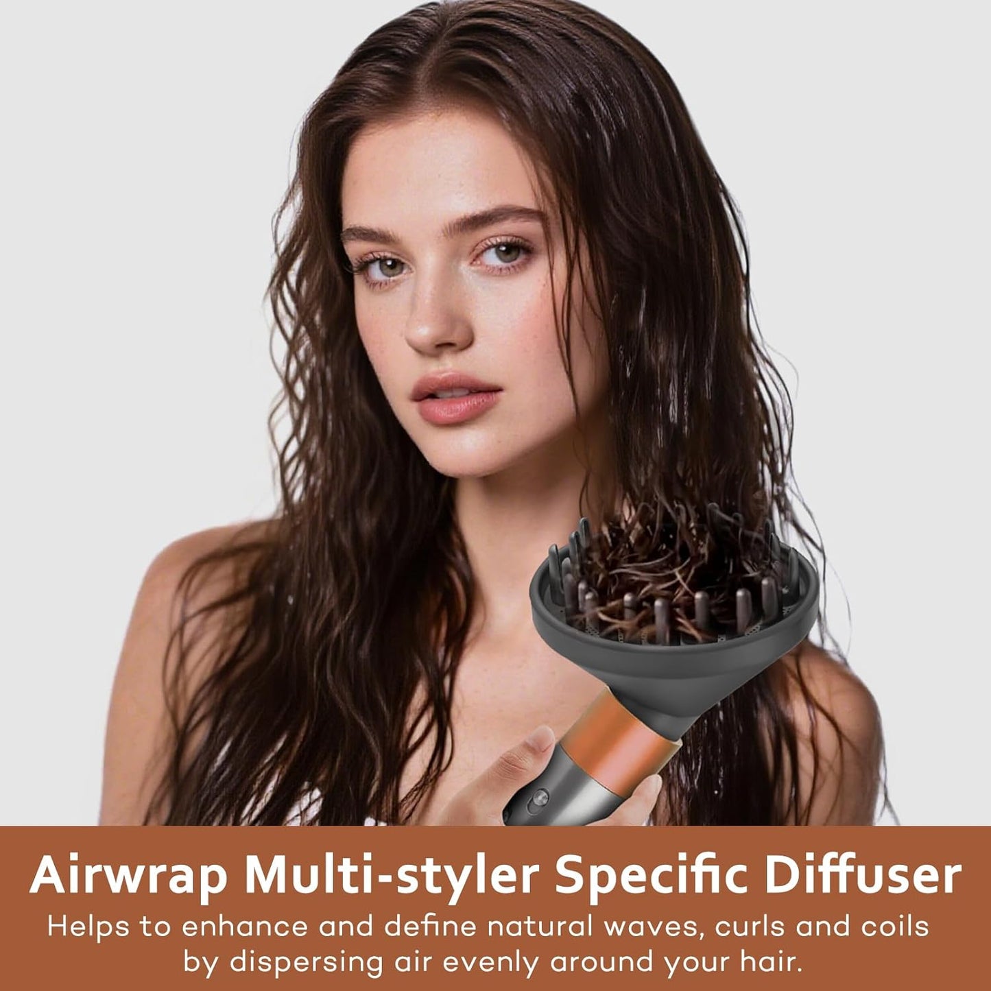 Diffuser Attachment for Dyson Airwrap, Converts to Hair Dryer for Frizz Reduction & Faster Drying, Upgraded Nozzle for Curly Hair Grey