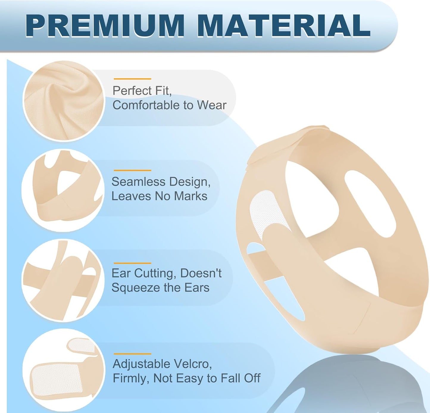 Anti Snoring Chin Strap, Chin Strap for Sleeping Adjustable High Elasticity Traceless, Comfortable Stop Snoring Solution, Breathable and Reusable Anti Snoring Devices for Men and Women (Beige)