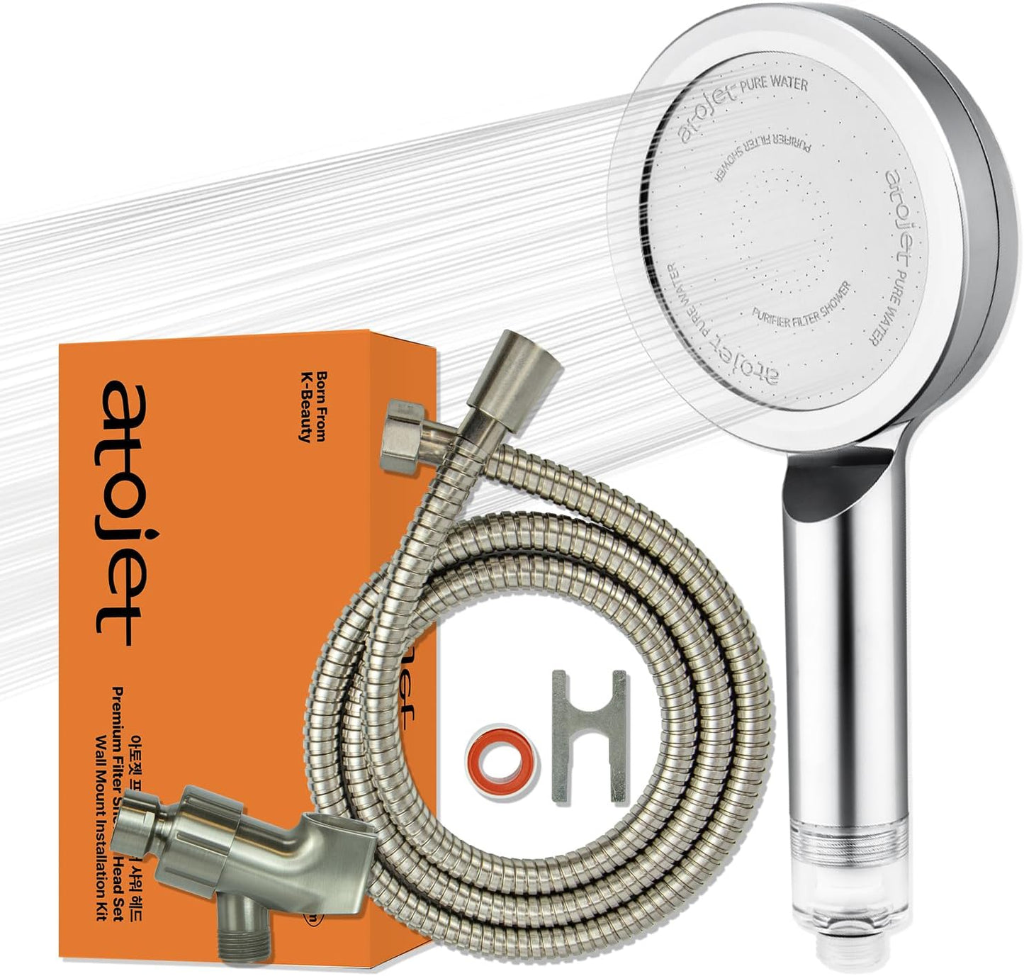 Premium Filter Showerhead Designed With Korea's Luxury Beauty Philosophy - Carbon Composite Filter | Single 1 month Set (Hose, Mount, Teflon Tape, Wrench) (JNE300C-SET-SNG)