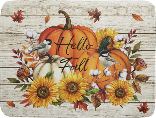 Hello Fall Dish Drying Mat Autumn Pumpkin Dish Drainer Rack Mats 18"x24" Fast Dry Microfiber Dish Drying Pad for Kitchen Countertop Table