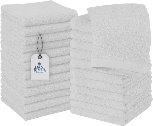 DAN RIVER 100% Cotton Wash Cloths 24 Pack [12x12] Soft & Absorbent wash Clothes, Gym, Hotels & Spa Perfect for Everyday Use Fingertip Towels, White