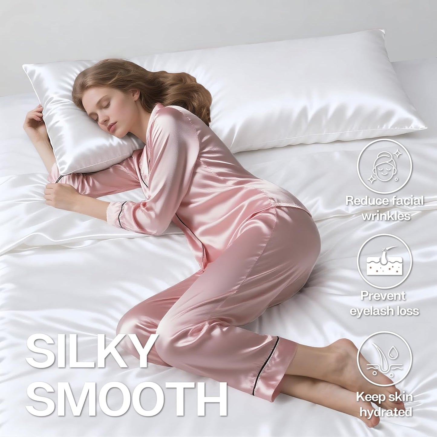 MR&HM Satin Body Pillow Cover, Soft and Breathable Body Pillow Case with Envelope Closure, Cooling and Silky Long Pillowcase for Hair and Skin,Grey (20x54, White)