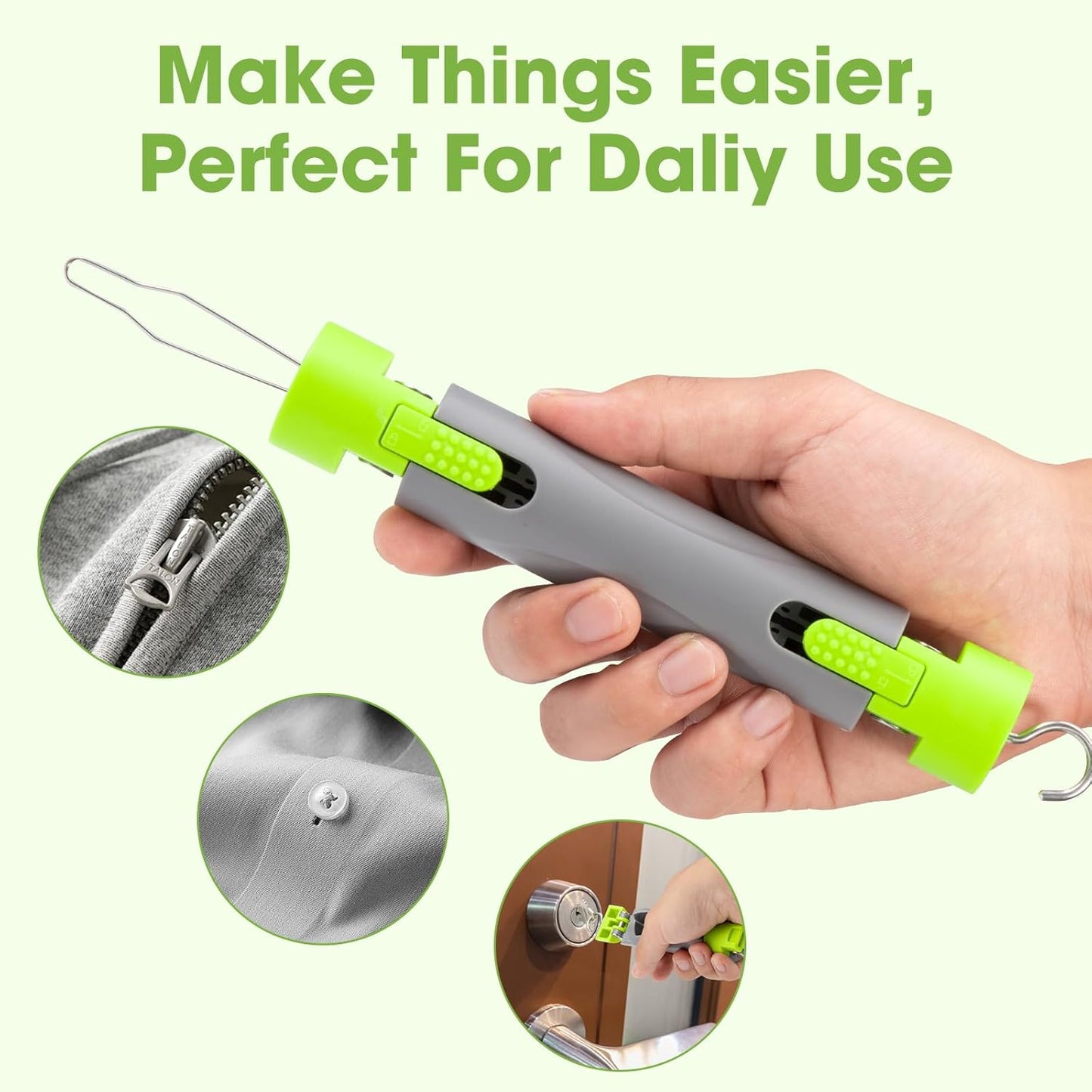 Button Hook with Zipper Pull，One Hand Dressing Aids for Easy Button,Button Assist Tool and Zipper Helper for Seniors,Elderly, Disabled Men and Women-2pack