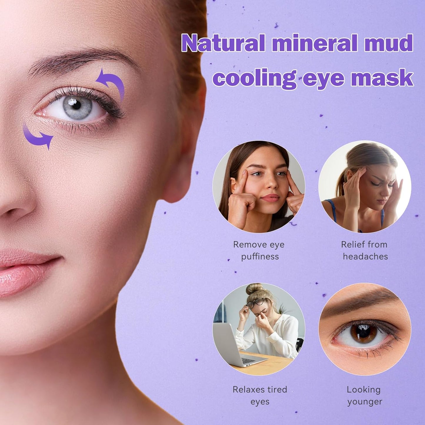 LEOSTEP 2 PCS Cooling Gel Eye Mask Reusable Cold Eye Mask, Frozen Eye Compress Ice Pack, No Freeze, Cool Relaxation, Comfort Snug Fit, Eye Cover Ice Mask with Mineral Mud for Office, Home