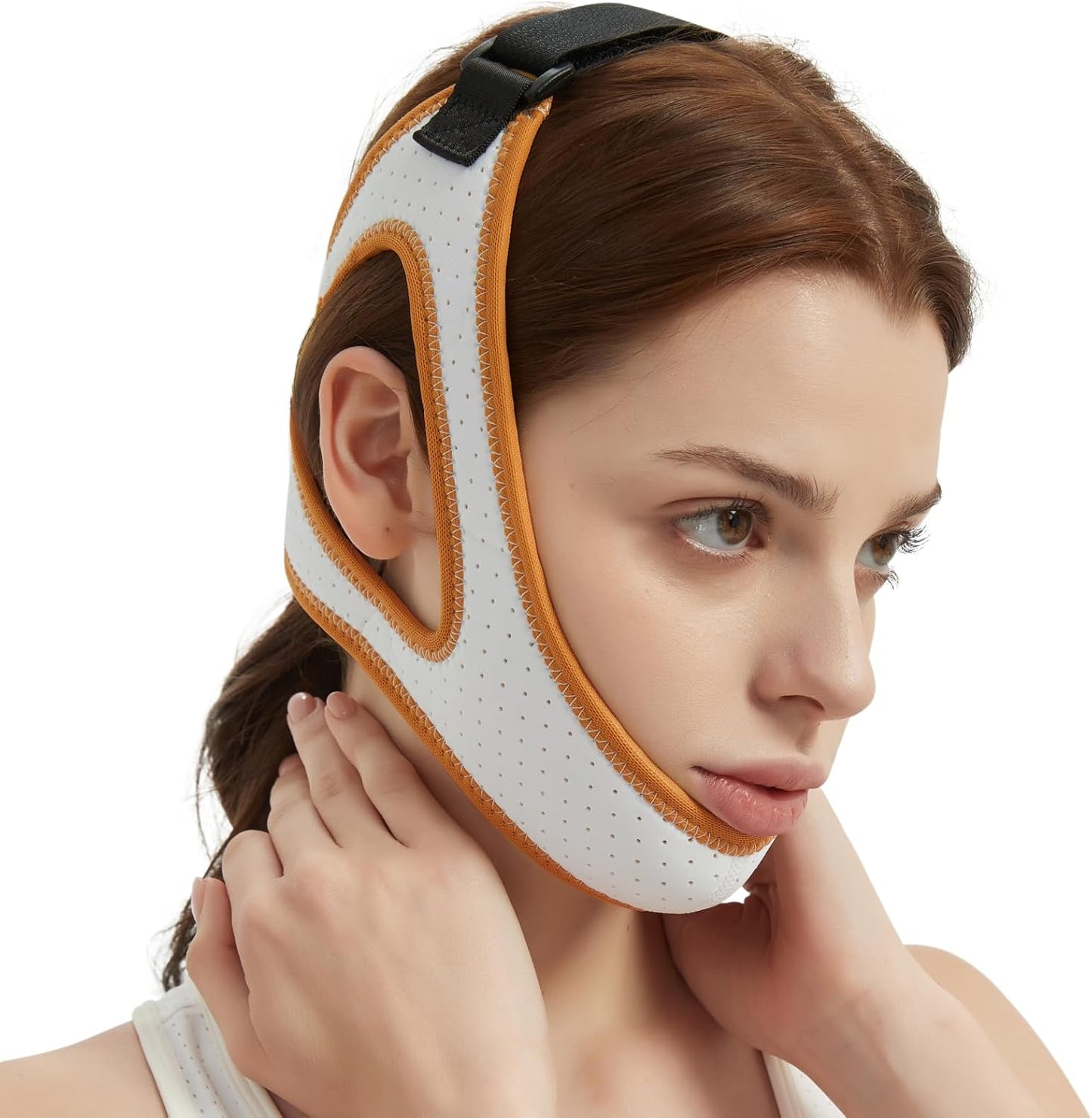 Chin Strap for CPAP User - Adjustable Snore Stopping Device Face Mask Bandage Keeping Mouth Closed - Better Night's Sleep No Dry Mouth Nasal Breathing for Women and Men (Orange)