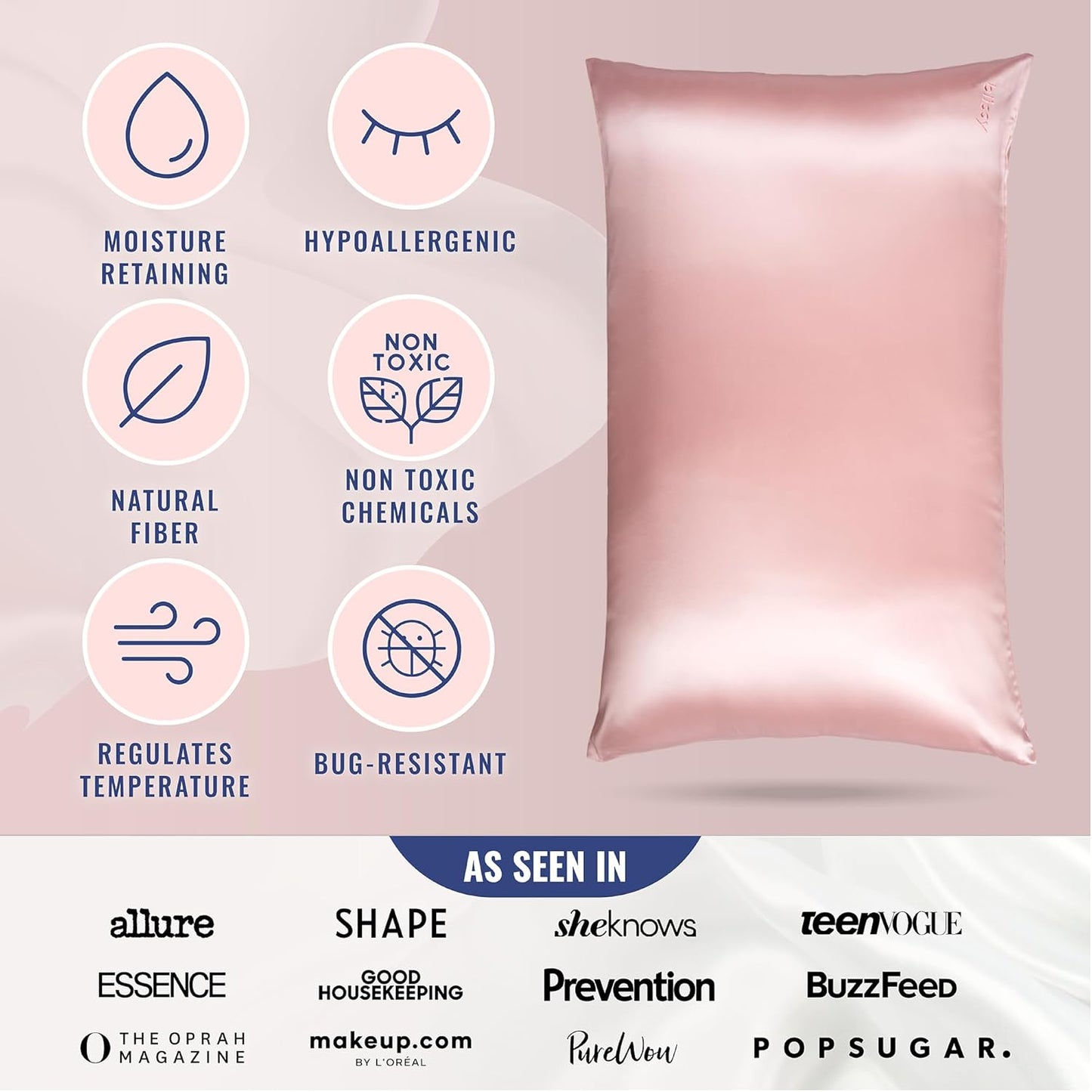 Blissy Silk Pillowcase - 100% Pure Mulberry Silk - 22 Momme 6A High-Grade Fibers - Silk Pillow Cover for Hair & Skin - Regular, Queen & King (Pink, King)