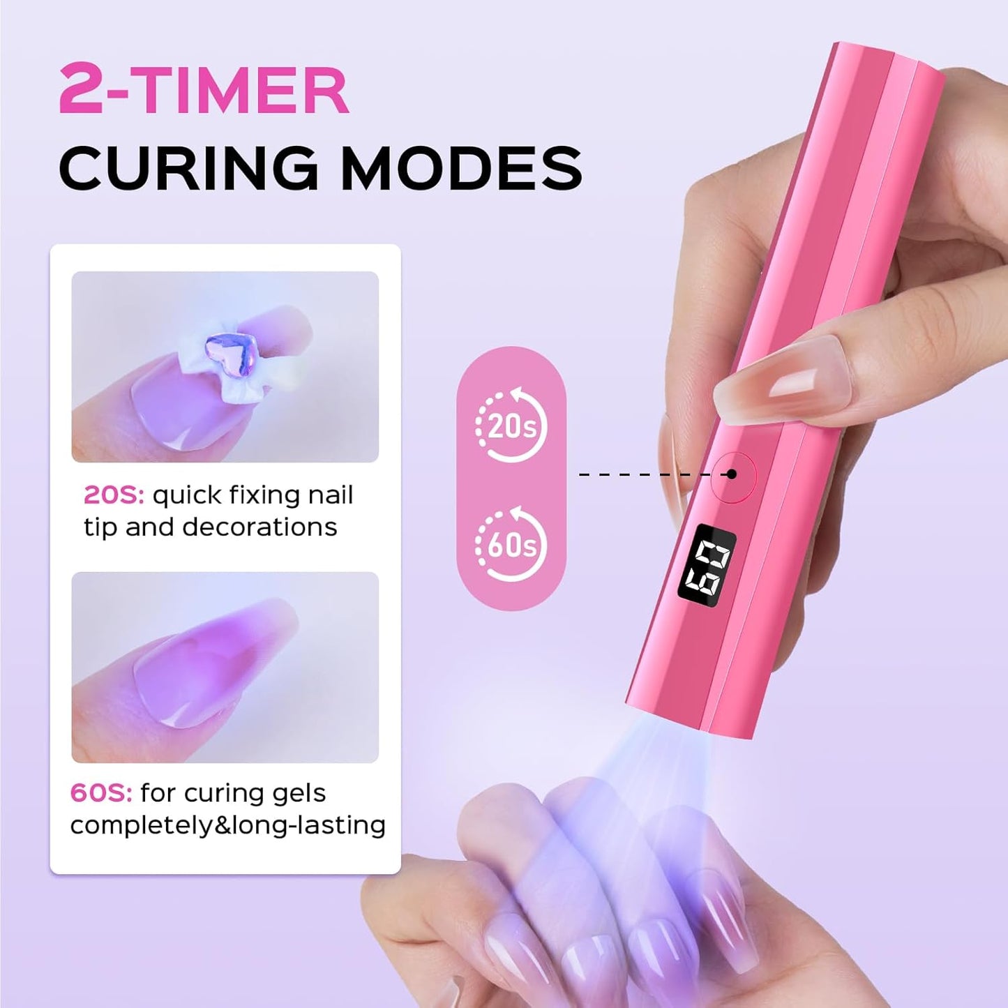 Handheld UV Nail Lamp, 5W Sparkly UV Light for Gel Nails, Portable LED Nail Lamp, Mini Nail Dryer with LCD Screen, USB Nail Light for Fast Curing (Pink)