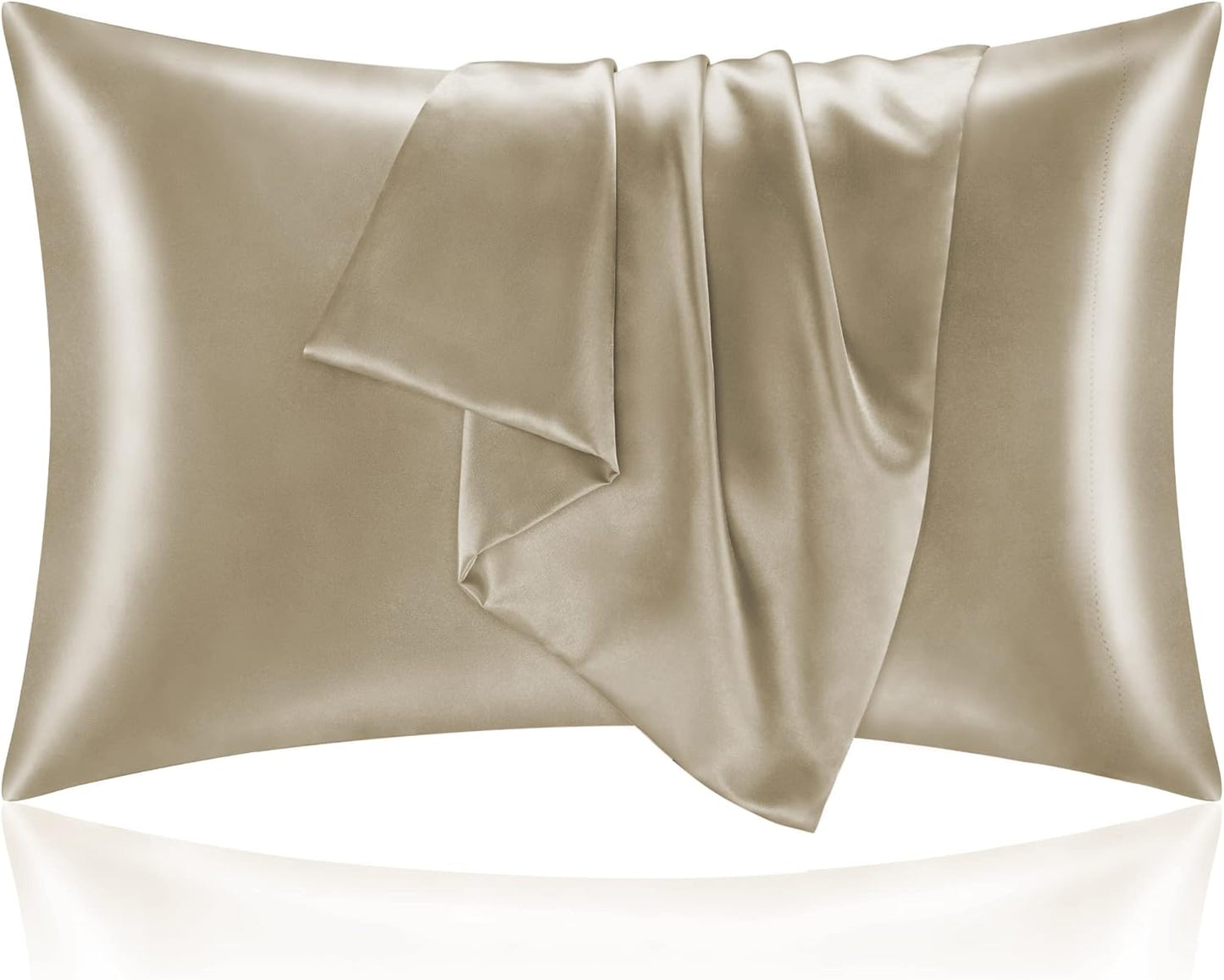 BEDELITE Satin Pillowcase for Hair and Skin, Super Soft and Cooling Similar to Silk Pillow Cases 2 Pack with Envelope Closure, Gift for Women Men(20"x26" Standard Size, Taupe)