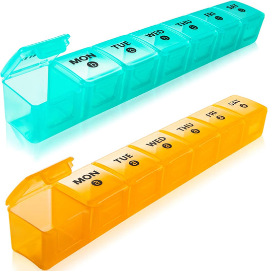 2-Pack Large Weekly Pill Organizer,7 Day Pill Cases Organizers Once A Day,Am Pm Pill Container 14 Compartment,Daily Vitamin Pill Box Dispenser 1 Week,Medication Aid Organizer Box for Supplement