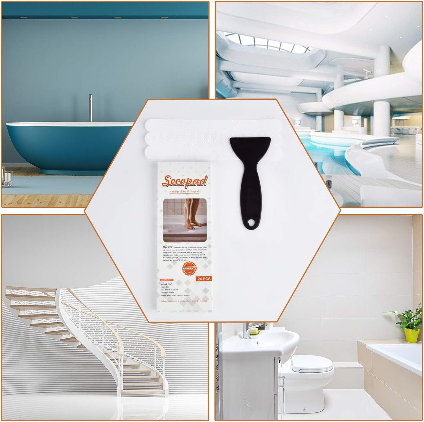 Anti Slip Shower Stickers, Safety Bathtub Strips Adhesive Decals with Premium Scraper for Bath Tub Shower Stairs Ladders Boats