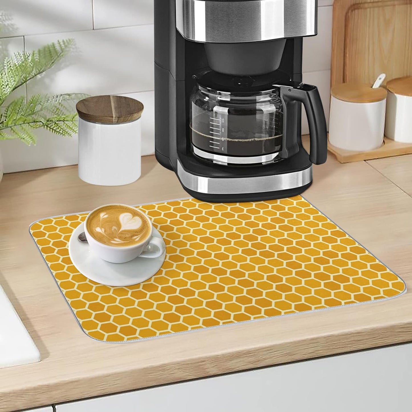 Yellow Dish Drying Mat for Kitchen Counter Yellow Honeycomb Microfiber Dish Mat Absorbent Drying Pad Dish Draining Mat 18 x 16 Inch Medium