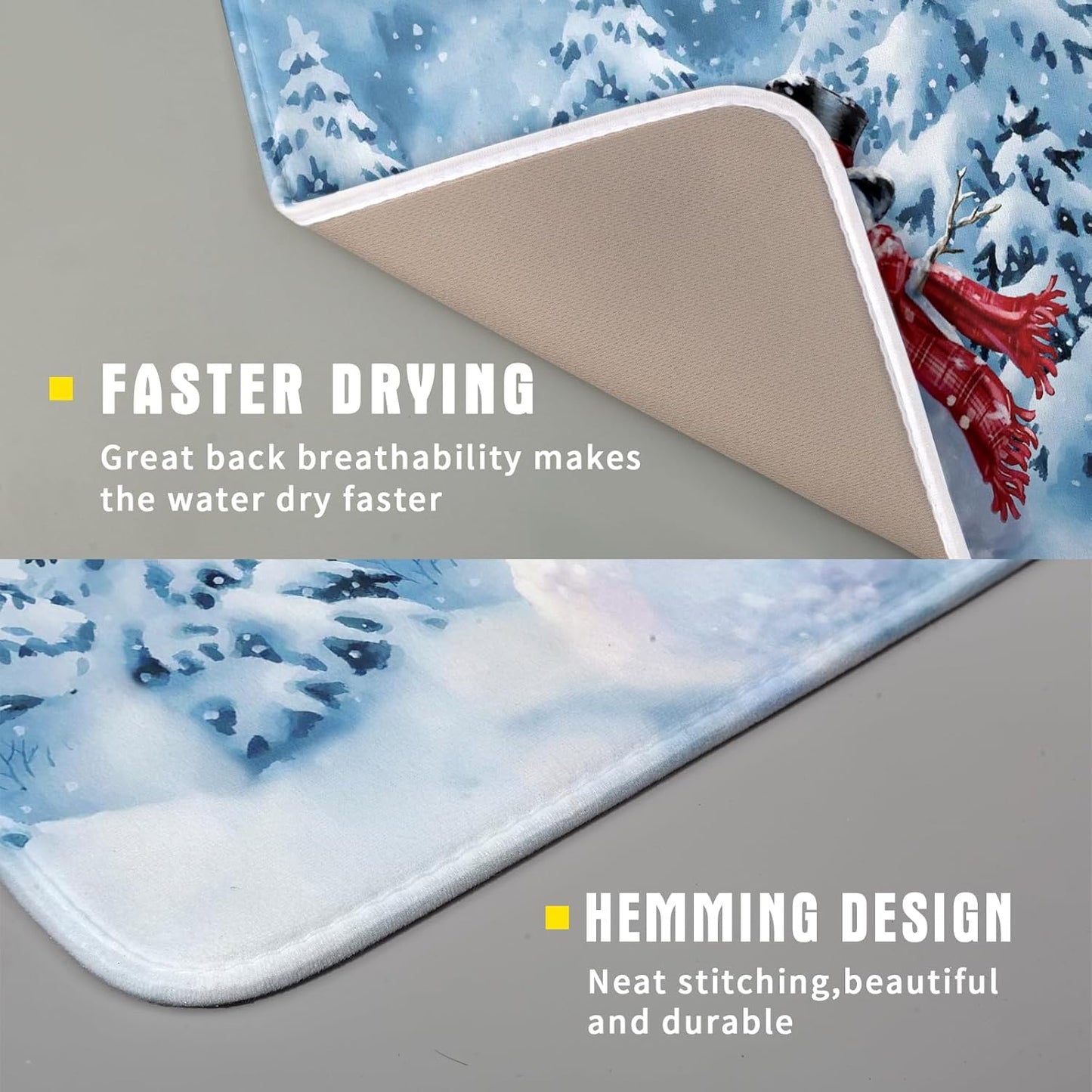 Blue Snowman Dish Drying Mat Winter Pine Tree Drainer Rack Mats 16x18 Inch Absorbent Fast Dry Dish Pad Protector Kitchen Counter Accessories