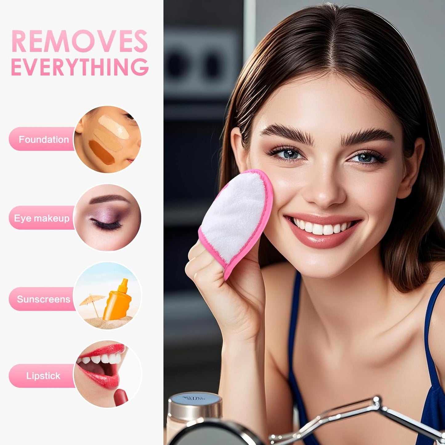 SINLAND Reusable Makeup Remover Pads For Face,Eye,Lips Microfiber Gentle Facial Cleansing Cloths for All Skin Types Friendly for Makeup Remover With Laundry Bag 5.1inchx3.93inch White Pack of 6