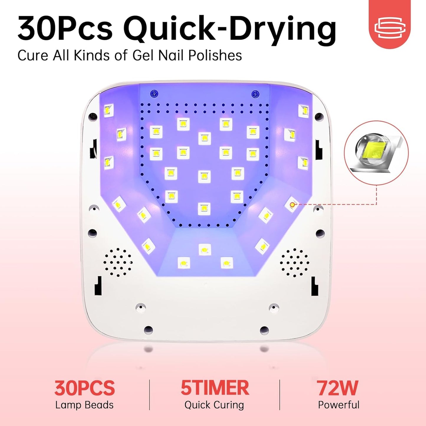 UV Light for Gel Nails, 72W Rechargeable Wireless Nail Lamp Gel Polish Light with 5 Timer Setting Professional Quick Dry Curing Lamp with Display Auto Sensor for Salon & Home, White