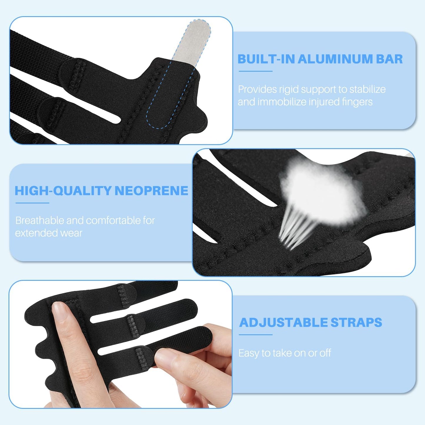 Sopito Upgraded Finger Splint and Ice Pack Sleeves for Pain Relief, Finger Protection, Straightening Arthritis, Knuckle Immobilization, Reusable Index, Middle, Ring Finger Brace
