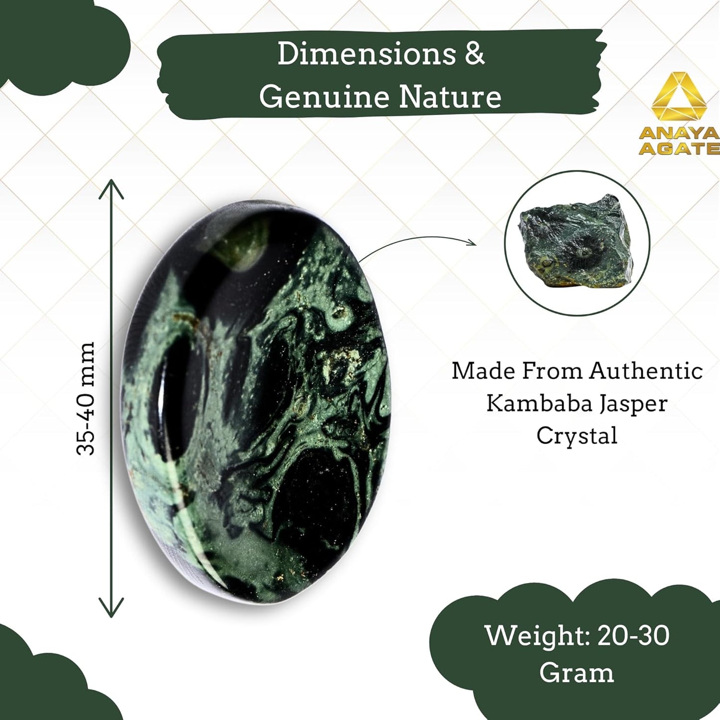 Kambaba Jasper Worry Stones – Crystal Thumb Worry Stone for Anguish, Stress – Relaxing and Soothing Balance Stones for Meditation, Stress Relief – Healing Stones and Crystals for Men and Women