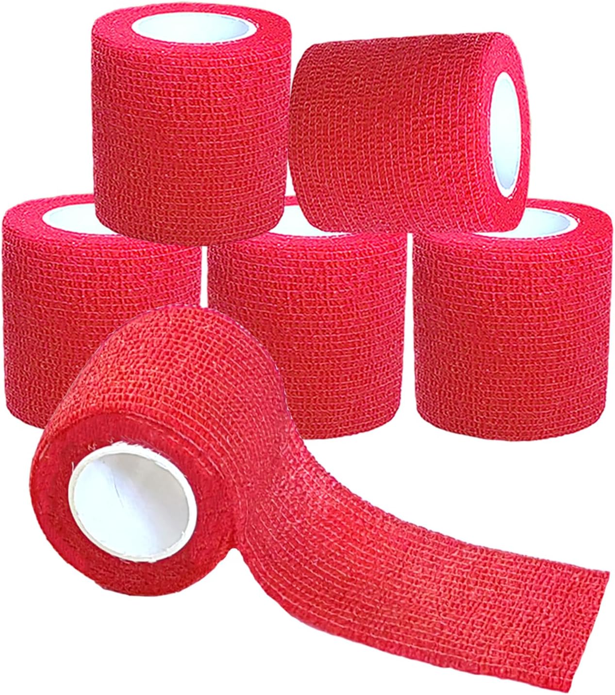 Hysiwen 6 Pack 2" x 5 Yards Self Adhesive Bandage Breathable Cohesive Wrap Self Adherent Vet Tape Self Stick Bandage Wrap for Sports, Athletic, Wrist, Ankle(Red)
