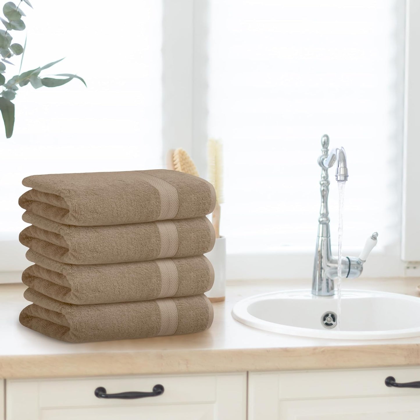 Avalon Towels Beige Bath Towels Set of 4 pcs (27x54 inches), 100% Cotton Towel Absorbent and Quick Dry Beige Towels for Bathroom, Super Soft and Perfect for Daily Use