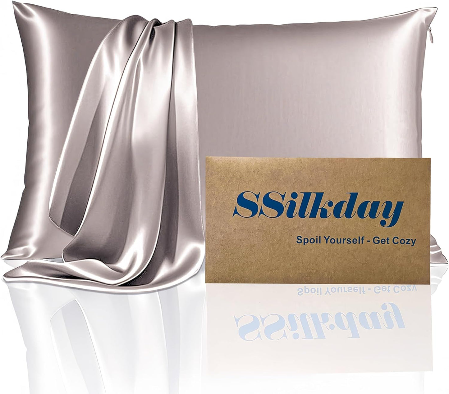 Mulberry Silk Pillow Cases with Zipper, Ultra Smooth Soft Breathable Cooling Pillow Cases for Hot Sleepers, Silk Satin Pillowcase for Hair and Skin, Gifts for Women (Silver Grey, Queen Size, 1 Pack)