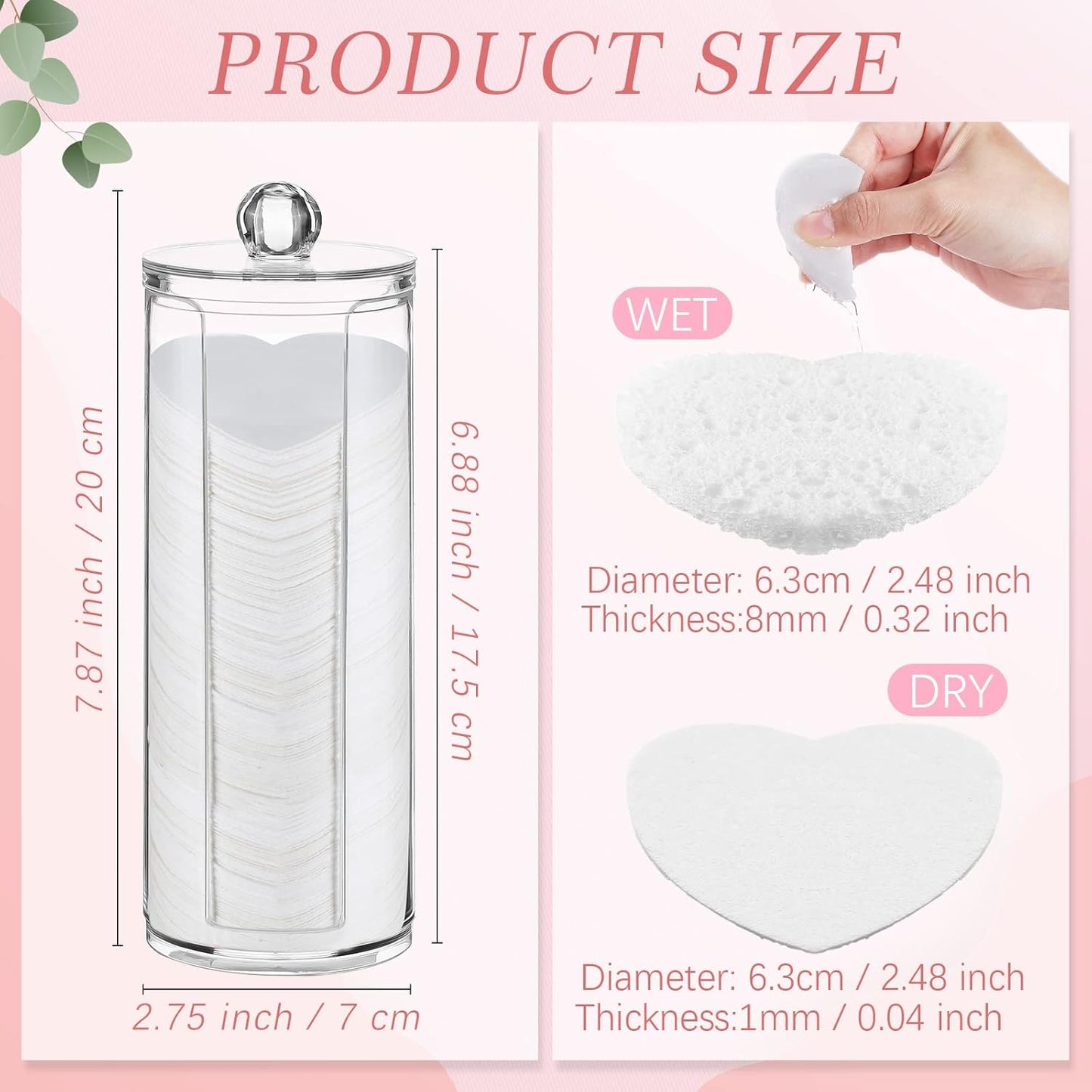 Sieral 120 Pcs Compressed Facial Sponges with Container Disposable Face Sponge Pads for Washing Face Cleansing Exfoliating Esthetician Makeup Removal(Heart,White)