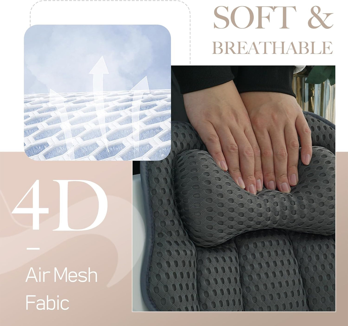 Bath Pillow for Tub, 4D Air Mesh Breathable Fabric, Soft Supportive Bathtub Cushion for Head Neck Back, Ergonomic Spa Pillow with Strong Suction Cups, Quick-Drying, Machine Washable (Black)