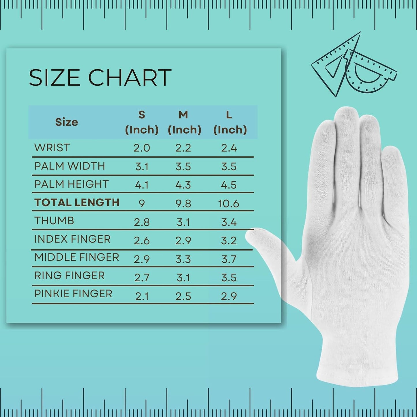 2 Pairs Cotton Gloves, White Gloves for Dry Hands, Cotton Gloves for Sleeping, Moisturizing Night Gloves, White Gloves 100% Cotton, Size M (2 Pairs)