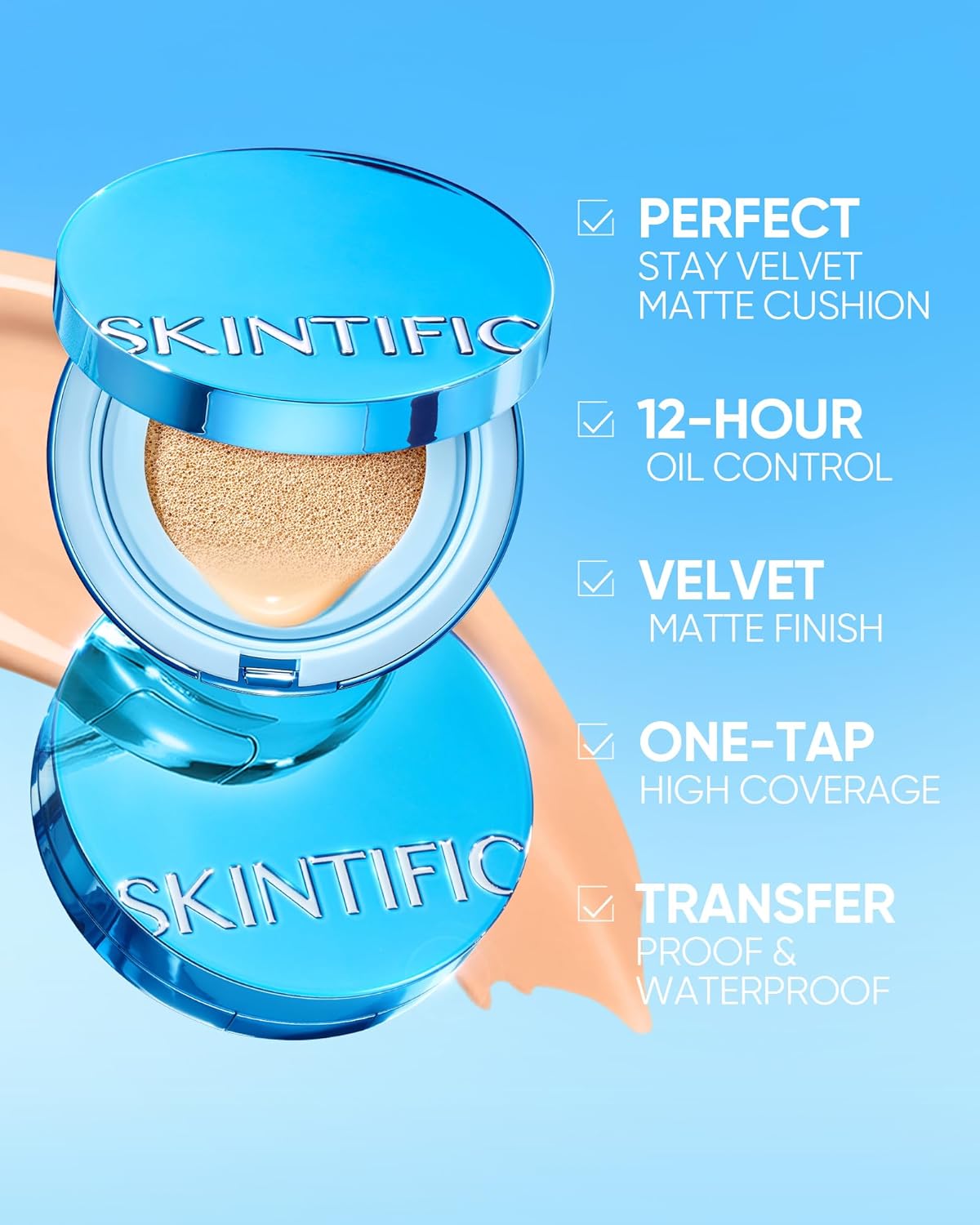 Velvet Matte Cushion Foundation Blue Ultra Cover Powder Foundation, 12h Oil-Control, Lightweight, Long-Lasting, Waterproof Korean Cushion Makeup (03 Petal)