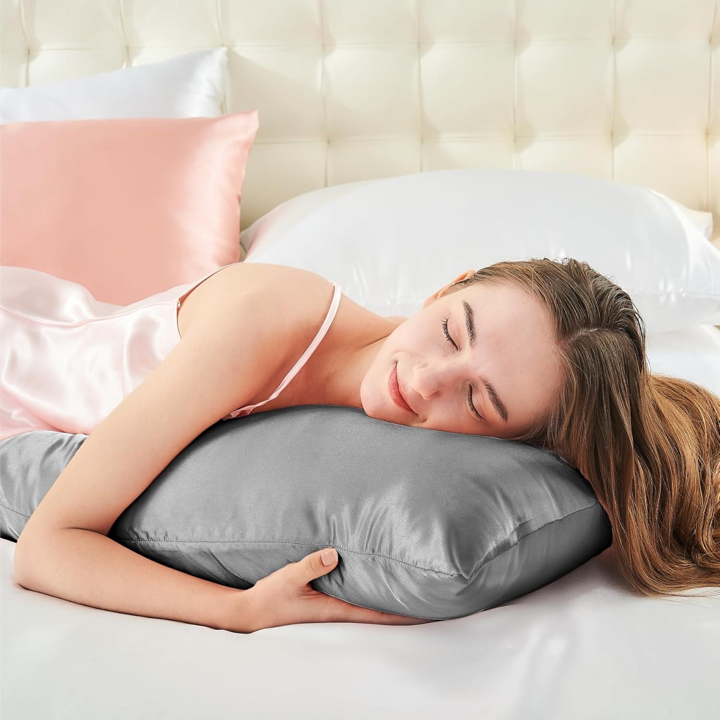 BEDELITE Satin Body Pillow Cover, Super Soft and Cooling Body Pillow Pillowcase for Hair and Skin, Breathable Silky Full Long Pillowcase Cover(20"x54", Grey)