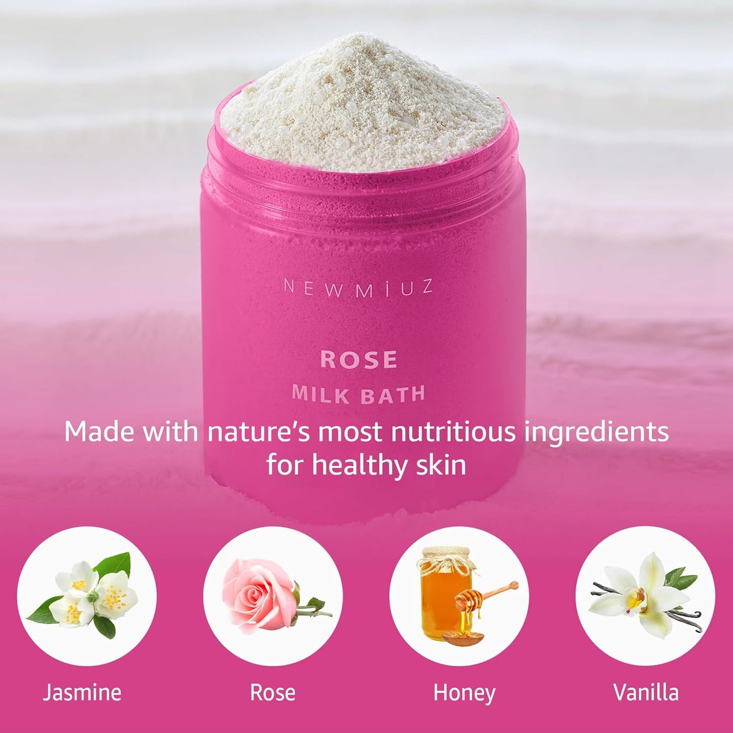 Calming Rose Coconut Milk Bath Soak Moisturize Soften Skin Honey Jasmine Vanilla Destress Luxury Spa Bath Salt Powder Stress Relief Gifts for Women
