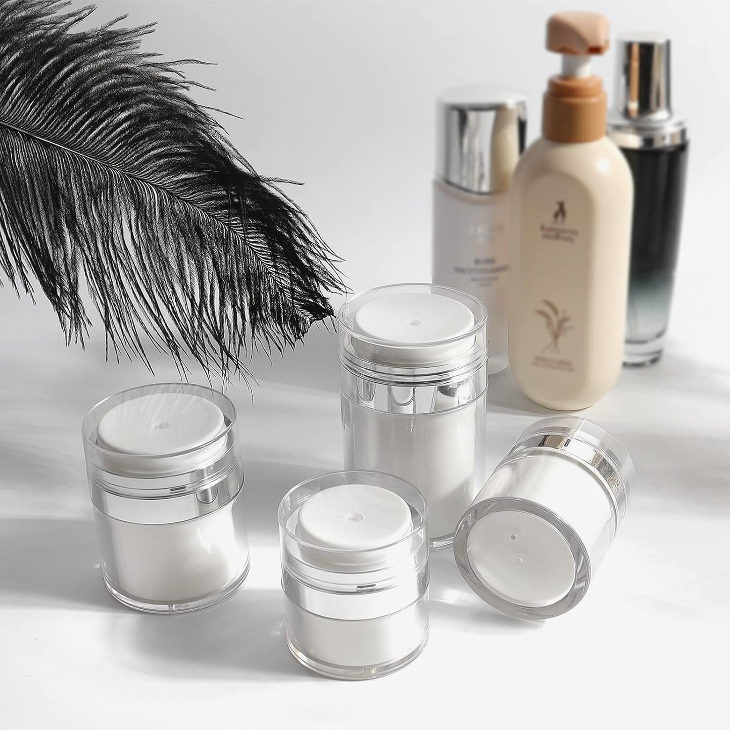 2Pack 50ml Airless Pump Jar - 1.7 Oz Moisturizer Pump Dispenser, Travel Lotion Container Vacuum Bottle for Skincare, Thick Moisturizer