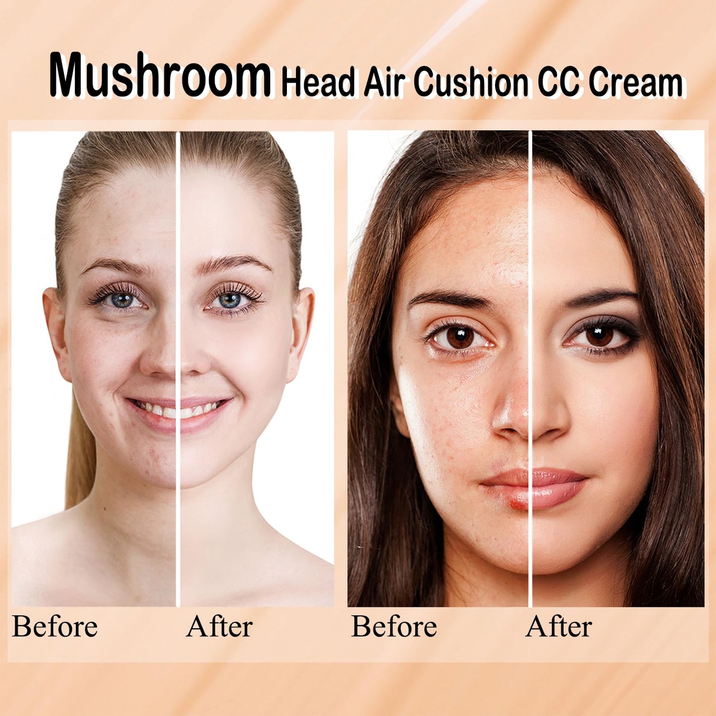 2 PCS Mushroom Head Air Cushion CC Cream Nature Foundation,Foundation Brush Powder Brush,Moisturizing Concealer, Bright Makeup Base Long Lasting with Mushroom Makeup Sponge (2PCS #01 Ivory)