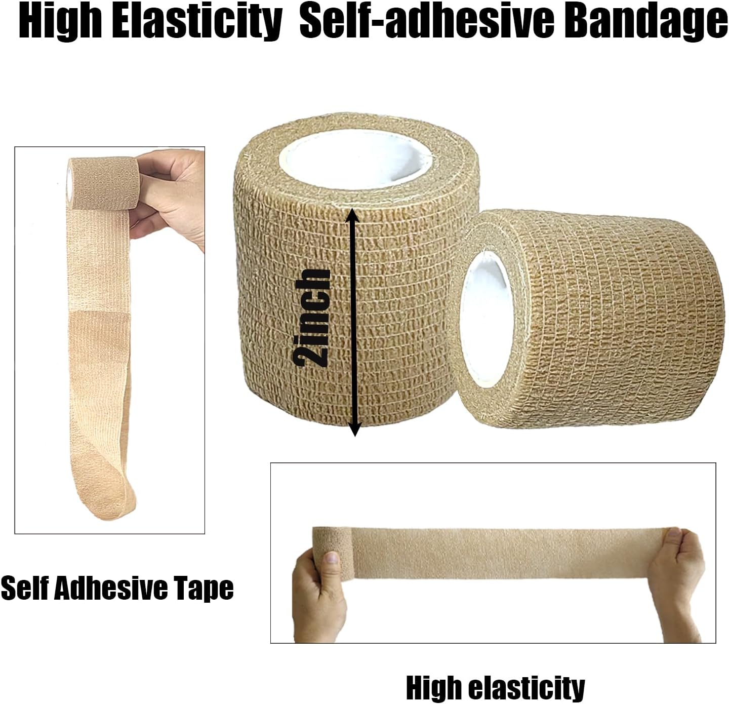 Hysiwen 6 Pack 2" x 5 Yards Self Adhesive Bandage Breathable Cohesive Wrap Self Adherent Vet Tape Self Stick Bandage Wrap for Sports, Athletic, Wrist, Ankle(Skin Color)