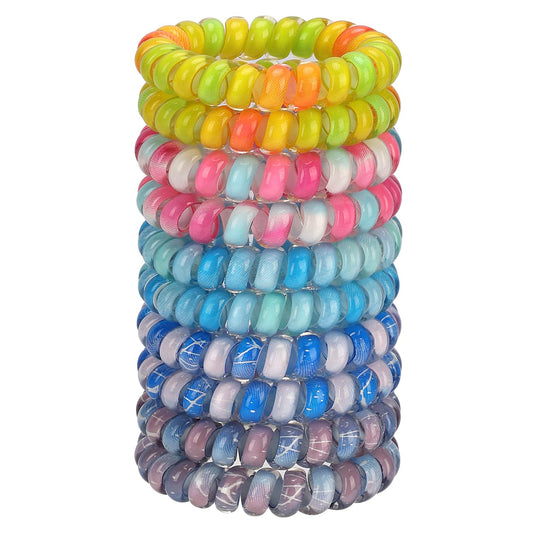 JessLab Spiral Hair Ties for Women, 10-Pack Traceless No-Damage Ponytail Holders, Coils Hair Bands for Girls, Assorted Colors