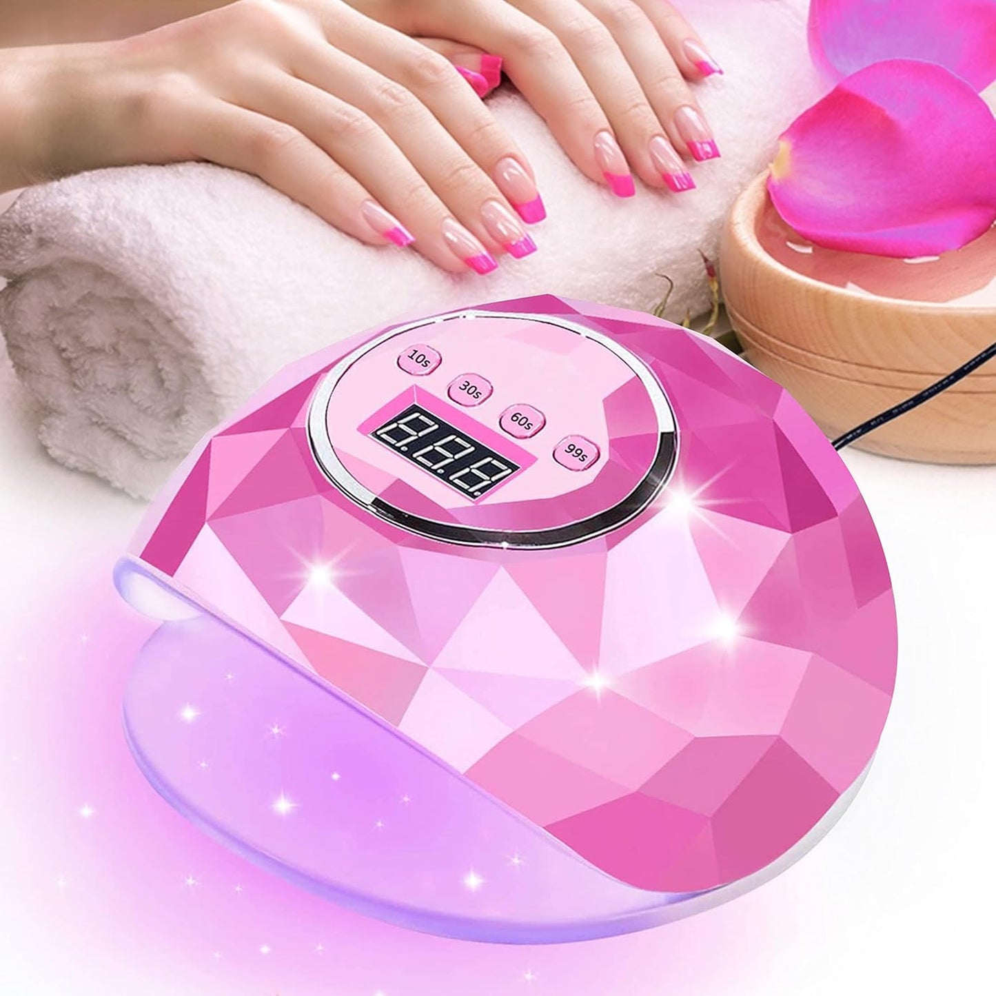 AIJIMEI Diamond Purple Nail Lamp Nail Dryer Nail Tools LED Gel Nail Lamp 86W Gel Nail Light Nail Polish Dryer for Professional and Beginner (Rosepink)
