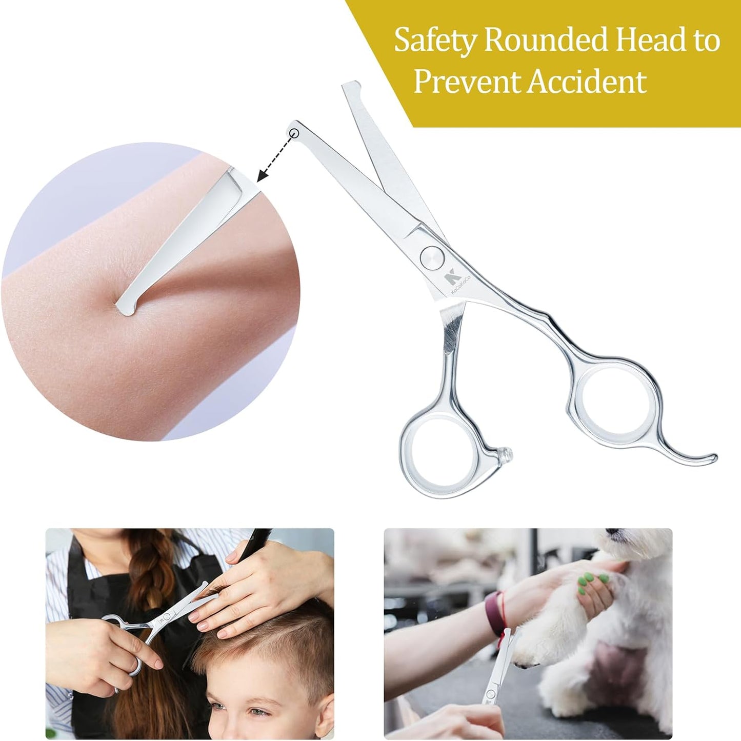 6.1 inch Kids Hair Cutting Scissors Safety Rounded Tips Haircut Scissors, K KaCaKaCa Professional Safe Hair Cutting Shears for Baby, Toddler, Children, Women and Men, Barber, Salon and Home Use