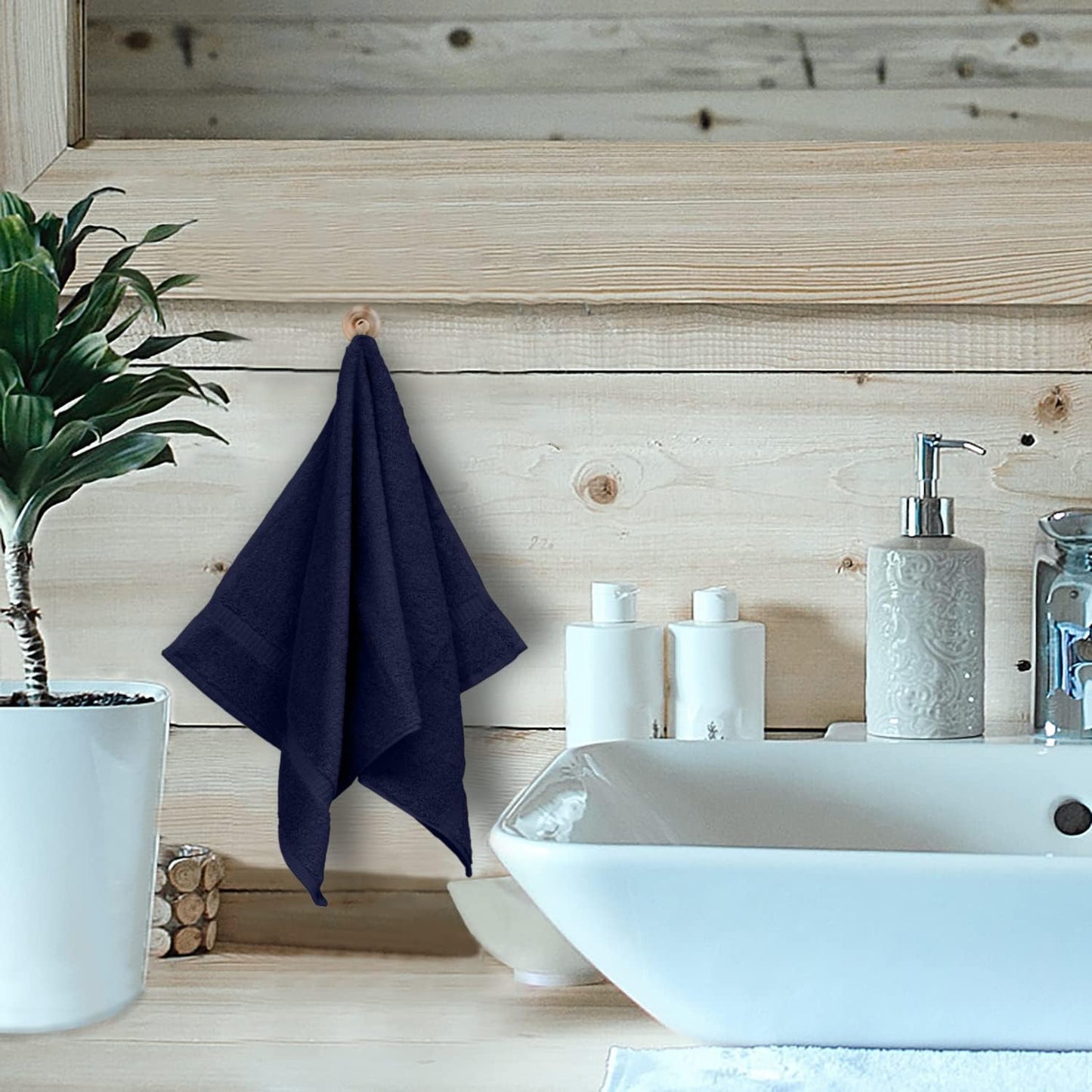 Monogrammed Hand Towel, Personalized Initial Gift, Extra Absorbent 100% Turkish Cotton - Soft Terry Finish - Set of 2 - White Block Initial N - Embroidered on Navy Blue Towels