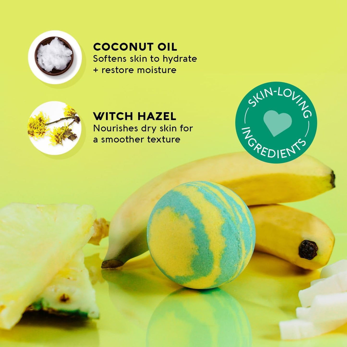 Nature's Beauty Tropical Escape, Pineapple & Coconut Scent Bath Bomb Multi-Pack - Natural Hand Crafted, Luxury Spa Bomb, Nourish Dry Skin, Made w/Coconut Oil + Witch Hazel, 5.5 oz (4 Pack)