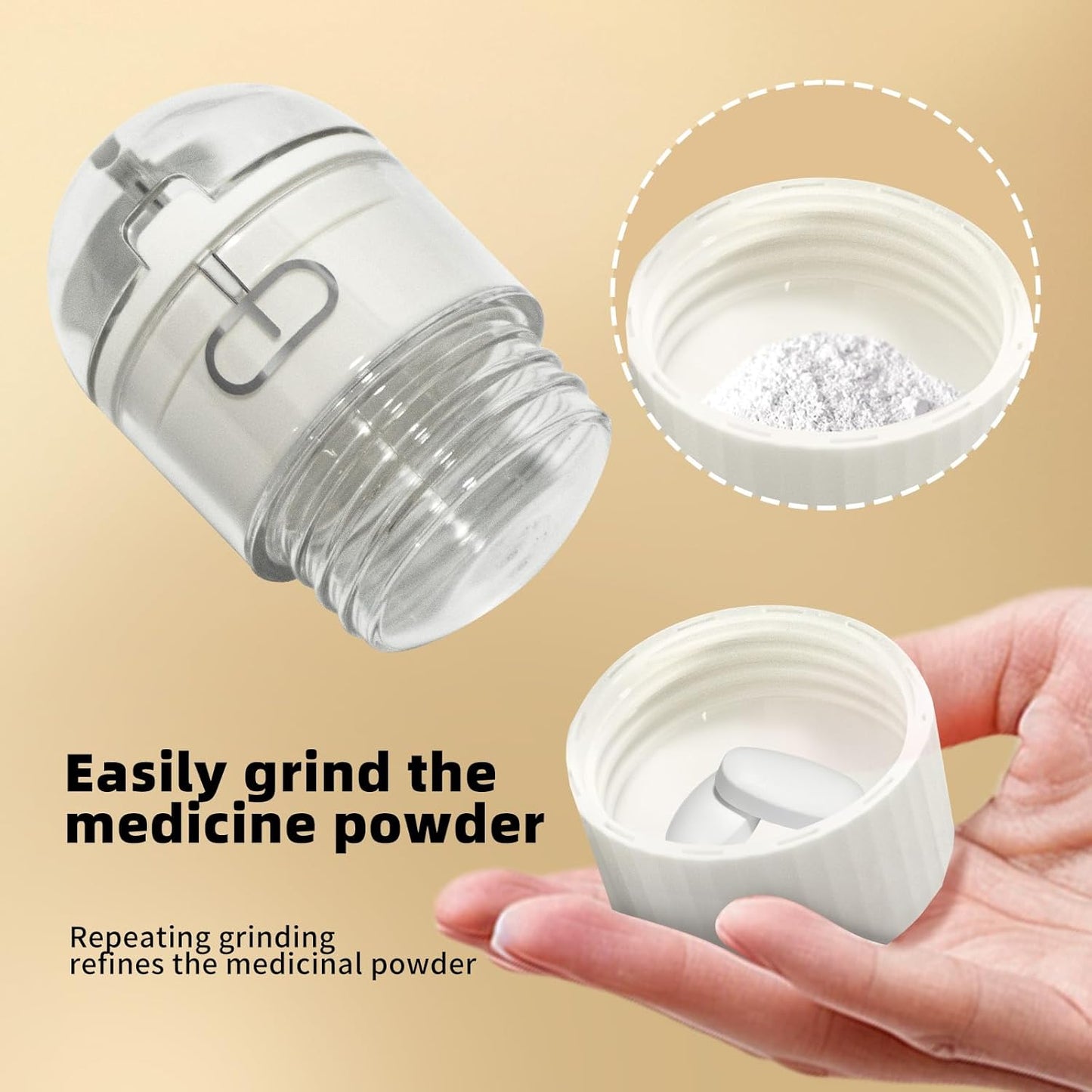 4-in-1 Pill Crusher and Pill Cutter,Pill Crusher Fine Powder,Pill Cutter for Small or Large Pills,Vitamins, Tablets, Stainless Steel Blade, Removable Drinking Cup