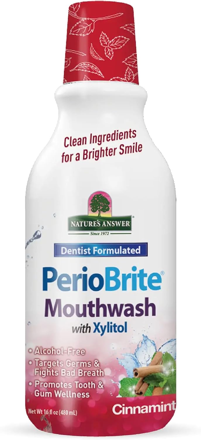 Nature's Answer PerioBrite Alcohol-Free Mouthwash, Cinnamon, 16-Fluid Ounce | Whitens Teeth | Freshens Breath | Removes Plaque | Minimizes Dry Mouth (Pack of 1)