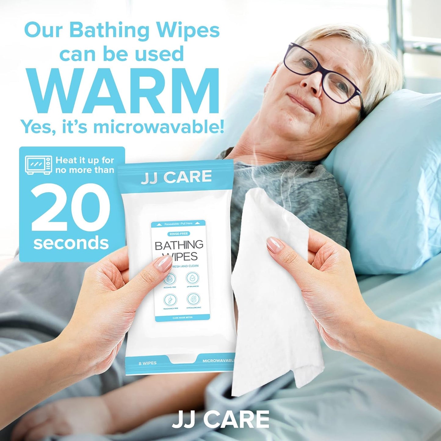 JJ CARE Bathing Wipes - 10 Packs Shower Wipes For Adults No Rinse, 80 Count Body Wipe for Adults Bathing, Waterless Body Wash, Adult Wipe for Elderly