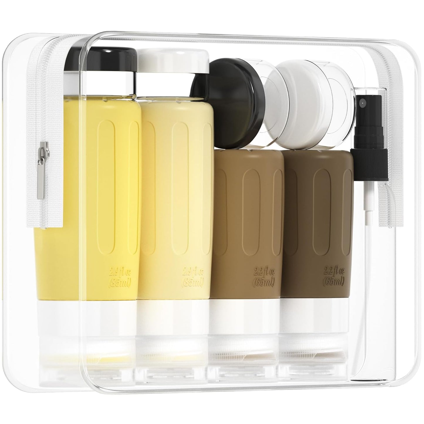Morfone 16 Pack Silicone Travel Bottles Set for Toiletries TSA Approved Travel Containers Leakproof Squeezable Refillable Accessories 2oz 3oz for Shampoo Conditioner Lotion Liquids (Brown Yellow)