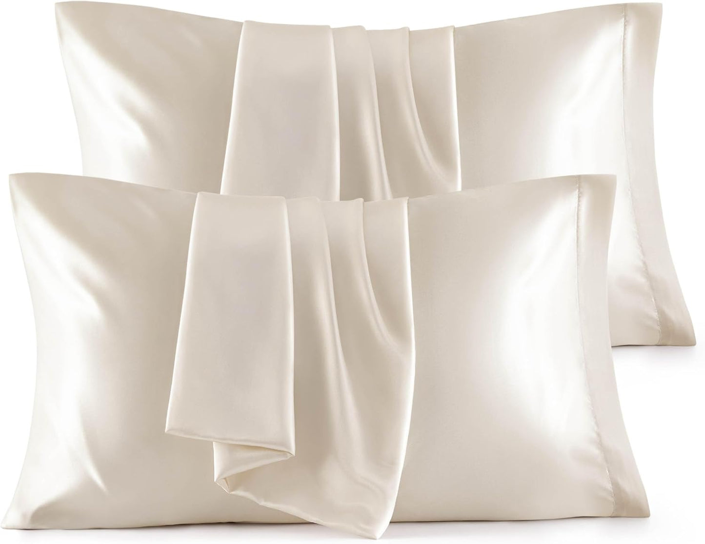 Bedsure King Size Satin Pillowcase Set of 4 - Beige Silky Pillow Cases for Hair and Skin 20x36 Inches, Pillow Covers with Envelope Closure, Similar to Silk Pillow Cases, Gifts for Women Men