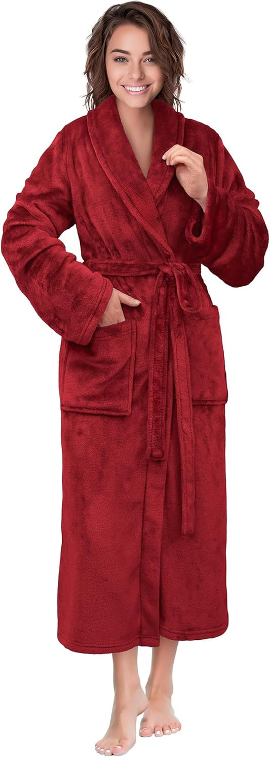 PAVILIA Womens Robe Fleece Plush Soft, Fluffy Fuzzy Cozy Warm Lightweight Bathrobe, Shower Spa House Long Robe for Women