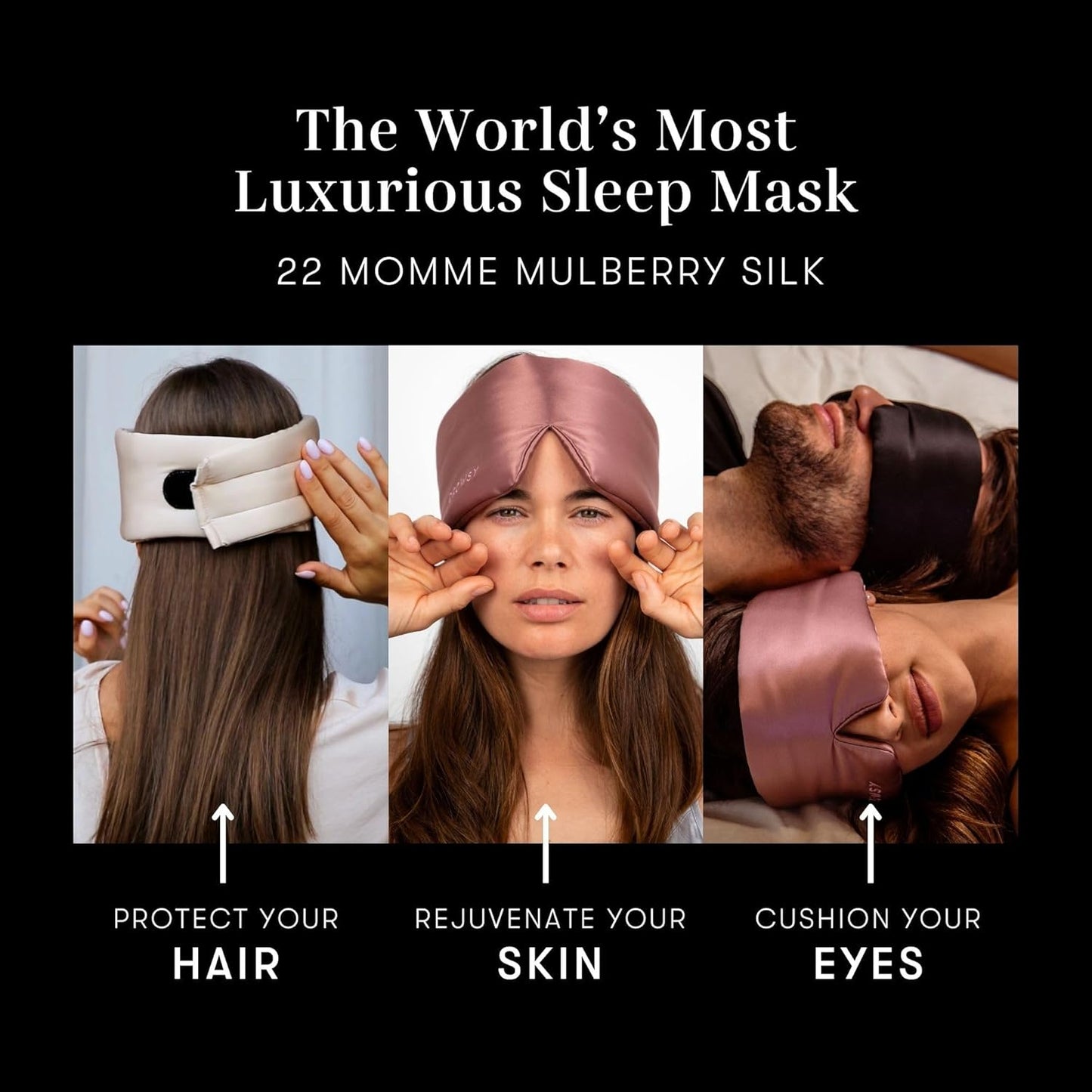 DROWSY Silk Sleep Mask - Face-Hugging, Padded Cocoon for Luxury Sleep in Total Darkness - 100% Pure Mulberry Silk (Black Jade)