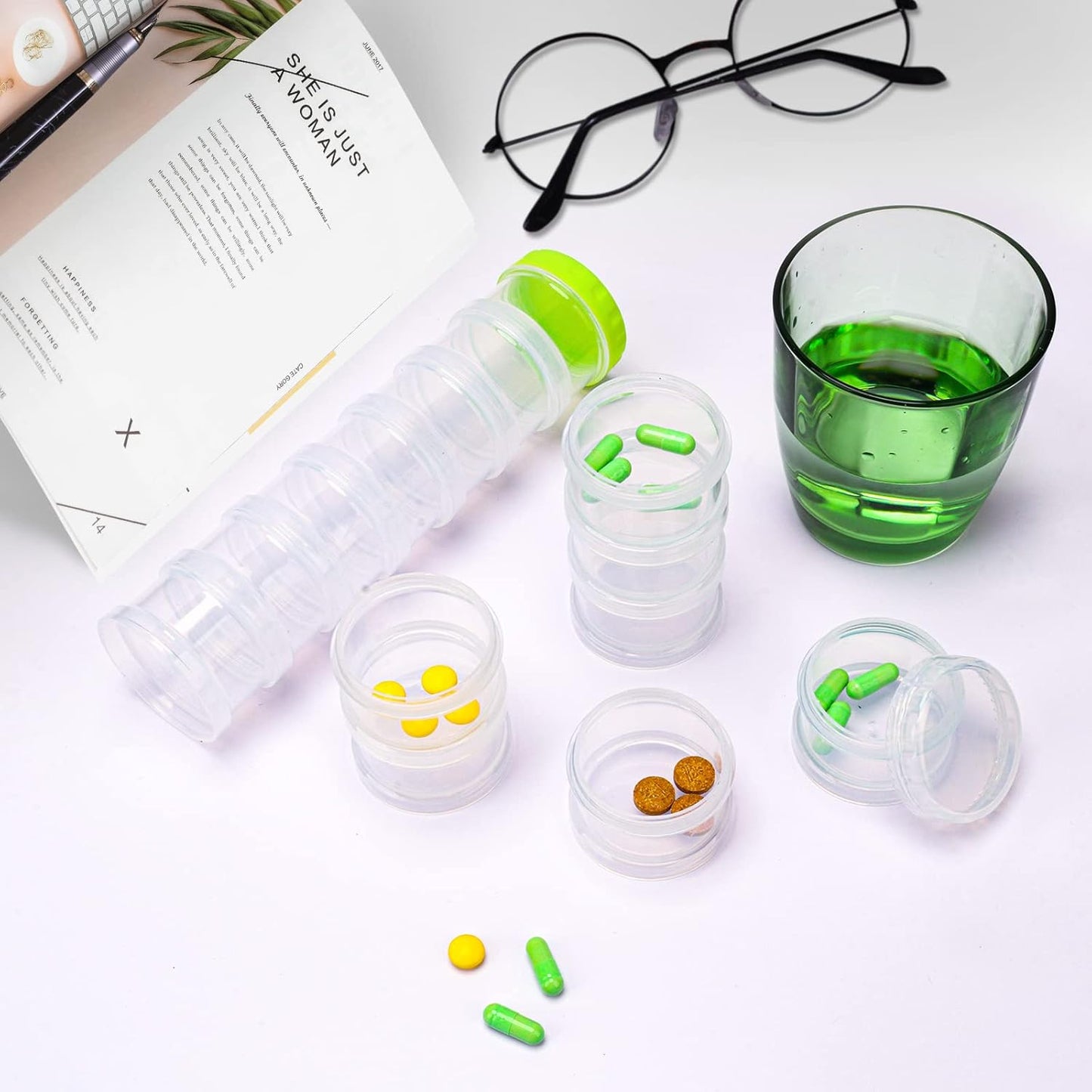 7 Day Pill Organizer Case Stackable Weekly Supplements Vitamins Pills Holder Dispenser Large Clear Transparent with Extra Lid