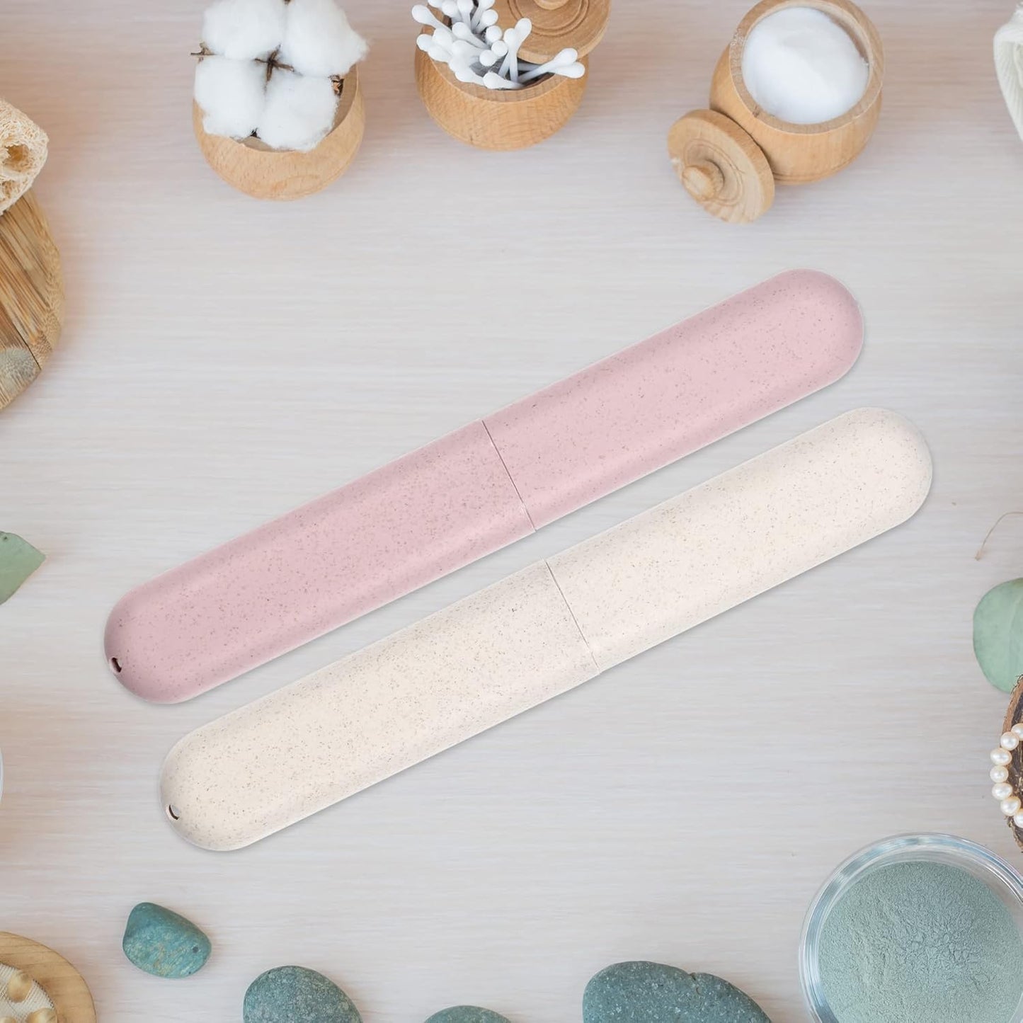 VOCOSTE 2pcs, Traveling Toothbrush Holders Case, PP Toothbrush Case for Travel Business, Beige, Pink, 8.07''x1.22''x0.83''