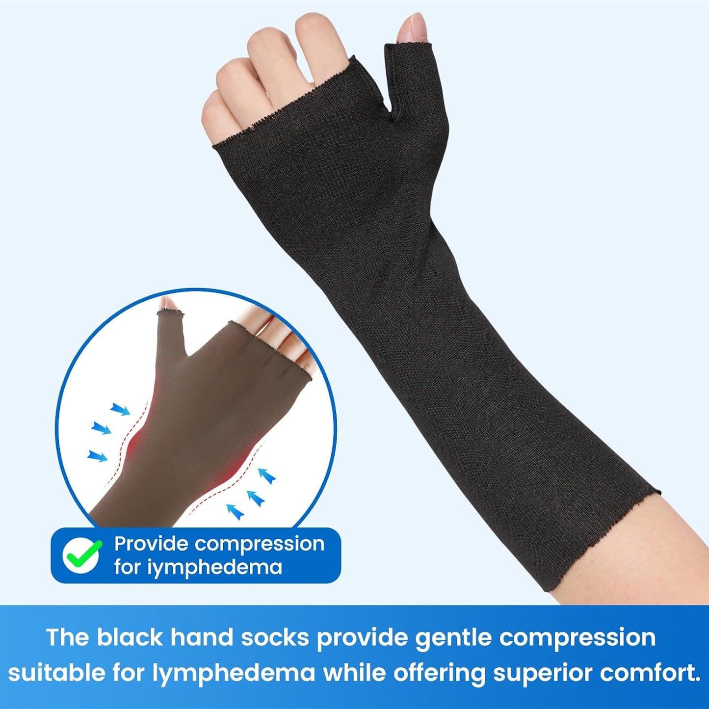 Hand Socks for Splint (Pack of 10), Elastic Cotton Stockinette Tubing, Surgical Sleeves for Arm, Wrist and Thumb Sleeve Under Brace, Cast Wrap Liner for Men & Women, Fit Left & Right Hands(Black, M)