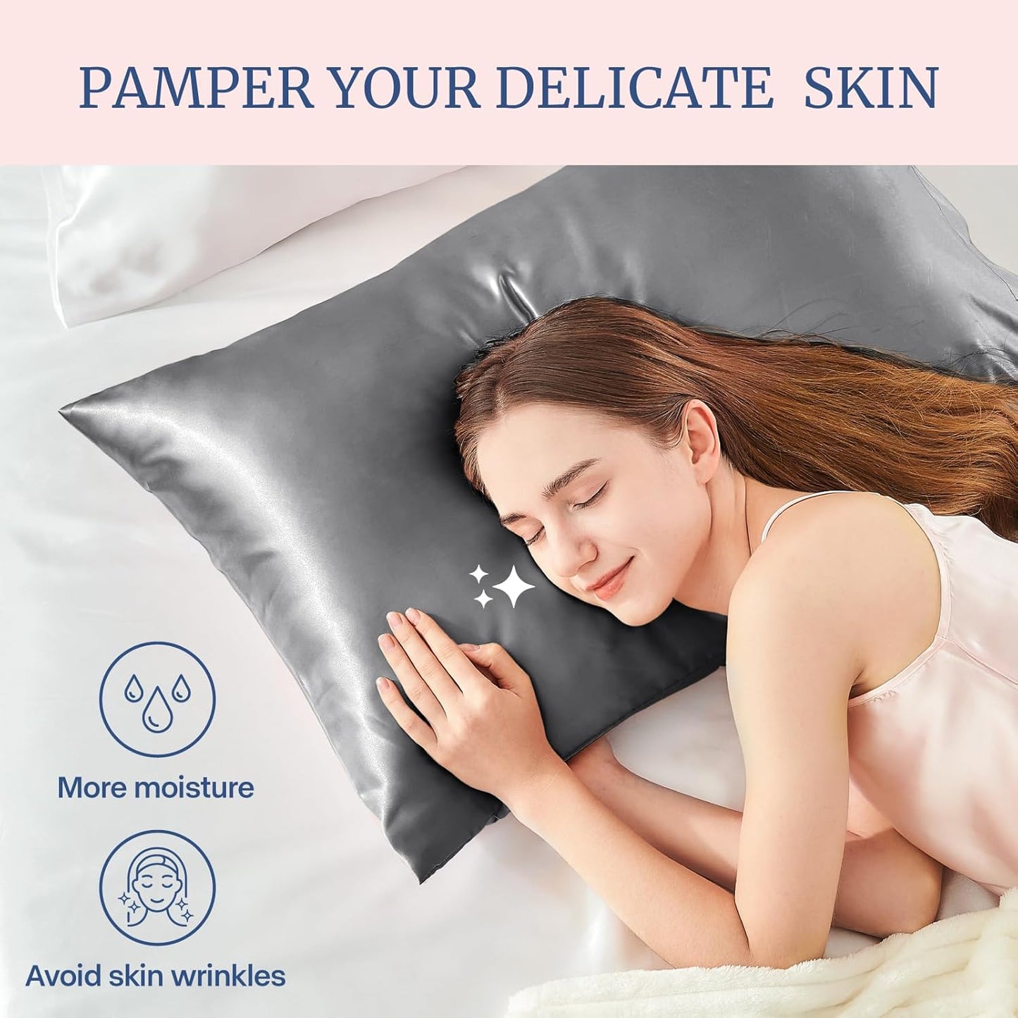 BEDELITE Satin Pillowcase for Hair and Skin, Super Soft and Cooling Similar to Silk Pillow Cases 2 Pack with Envelope Closure, Gift for Women Men(20"x26" Standard Size, Dark Grey)